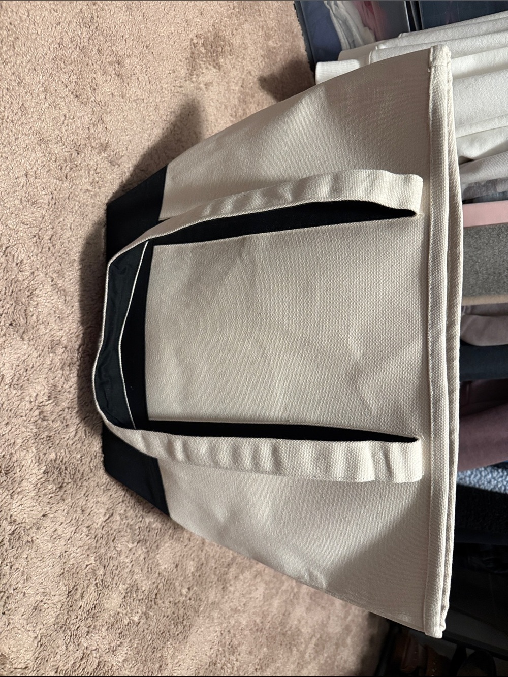 Vuori Two-Tone Canvas Tote in Cream and Black - Picture 3 of 3